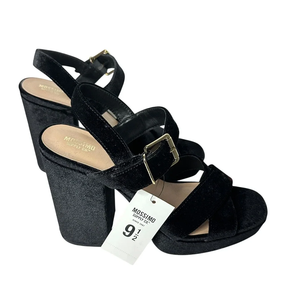 Mossimo Alexandra Black Velvet Platform Block Heel Sandals Womens 9.5 NWT